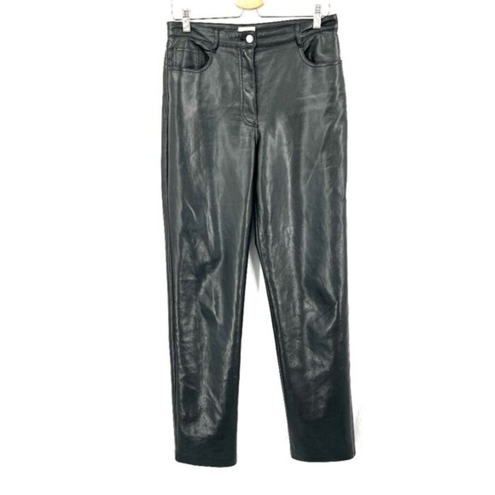 Wilfred Melina Aritzia black faux vegan leather high rise straight leg pants 8